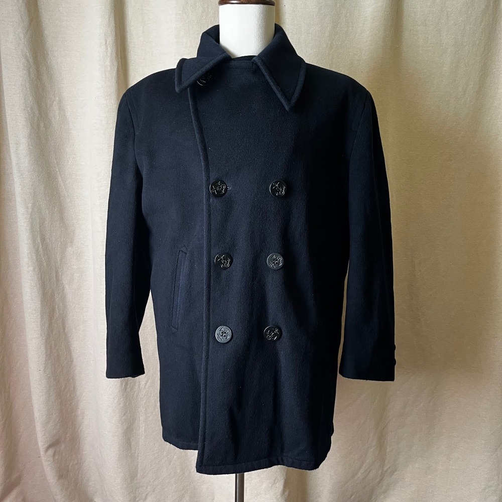 John Weitz Forstmann Wool Peacoat 42 Reg Navy Blue USA‎